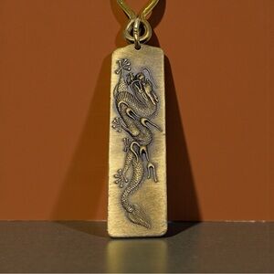 Brass Descendants of The Dragon Keychain Double Sided Design Nice Patina